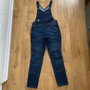 Duluth Trading Co. dark wash skinny overalls